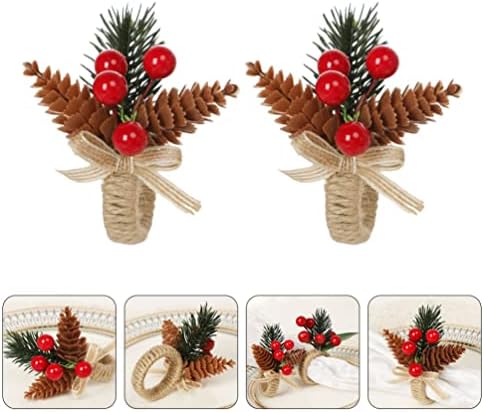 טבעות מפיות לחג המולד באנגו טבעות פירות יער חרוט: טבעת נרות חג המולד מיני חג המולד מיני אור אורן פירות פירות מפית אבזם