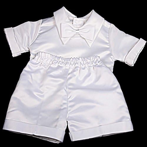 חיננית לבוש לבנים בנים טבילה טבילה בגדי בגד חליפת סאטן לבנה 4 חלקים עם שרוול קצר מצנפת