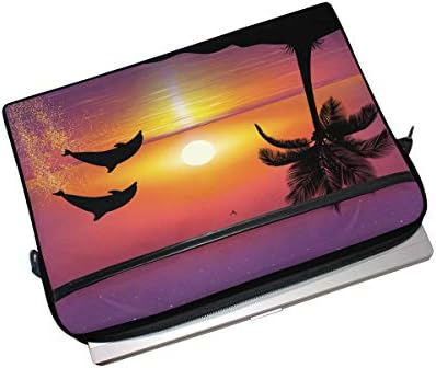 עצי דקל של MRMIAN ודולפינים בשקיעה על החוף נייד תיק תיק שקית שרוול נייד/קרוס-גוף שליח תיק גג נפתח עם כיס רצועה עבור MacBook