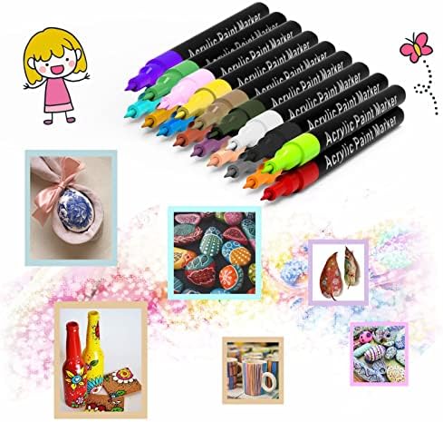 סמני צבע אקריליים של ג'נפיל, 18 צבעים עטים לצבע אקרילי על בסיס מים לציור סלע, ​​קרמיקה, עץ, זכוכית, ספלים, בד, בד, גלגלים