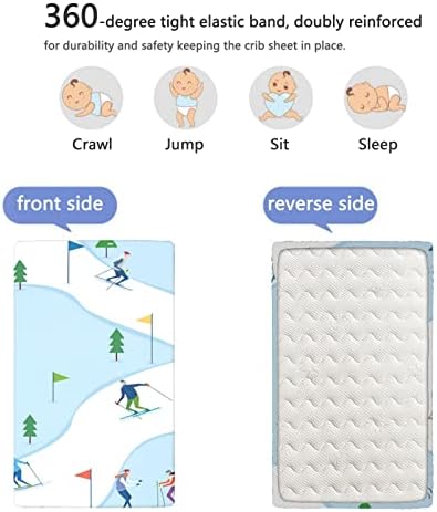 דפוס סקי עם עריסה מצוידת, סדין עריסה סטנדרטי מזרן סדין אולטרה רך -גיליון תשלום לבנות בנות, 52 x 28 אינץ ', כחול תינוק