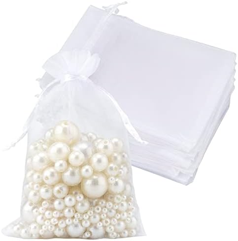 50 יחידות שקיות מתנת אורגנזה לבנה, 4 איקס 6 שקית אחסון נושמת עם שרוך, שקיות נרתיק רשת שקופות לטובת חתונה, תכשיטים, פסטיבלים,
